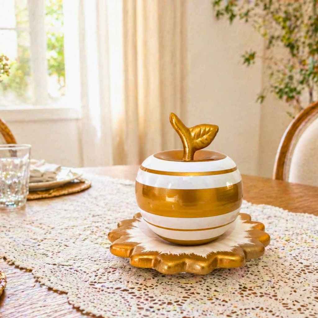 Maçã Decorativa de Cerâmica Luxo com Base