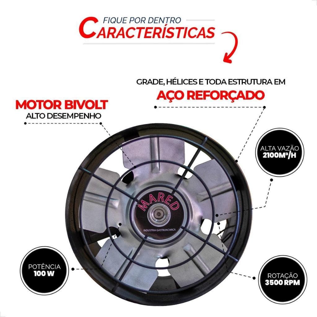 Exaustor 20cm Alta Bivolt para Coifa Churrasqueira Profissional