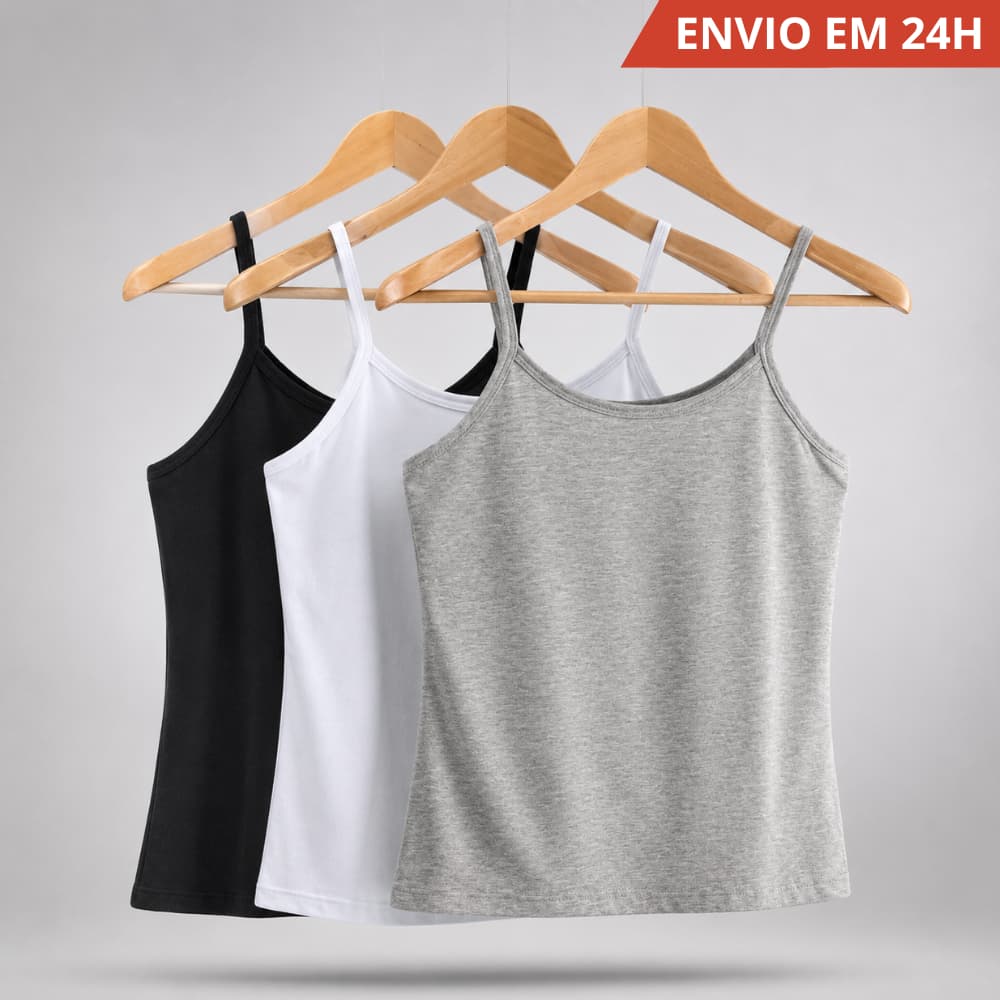 Kit 2/3 Regata de Alcinha Básica Feminina Casual Regatinhas Lisas