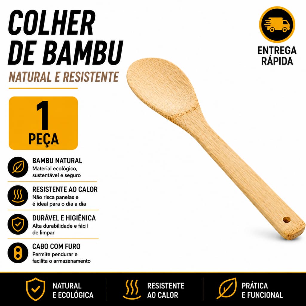 Colher de Bambu Natural para Cozinhar