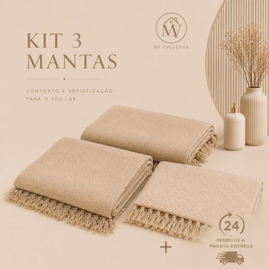 Kit 3 Manta Para Sofá/Cama Gigante Decorativa Protetora 2.10x1.20 Luxo