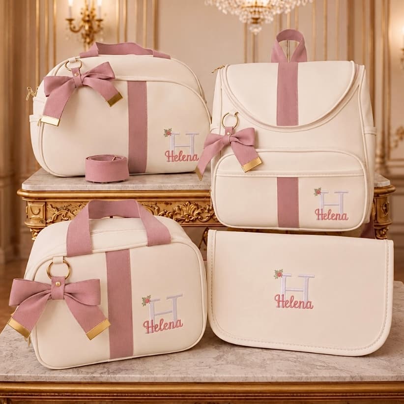 Kit Bolsas Maternidade 4 Peças Luxo, Completo Personalizado térmico e impermeável