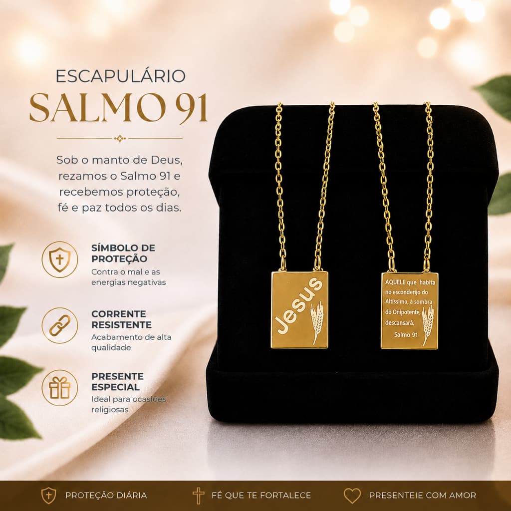 Escapulário Amuleto Salmo 91 Aço Inox 316l Dourado