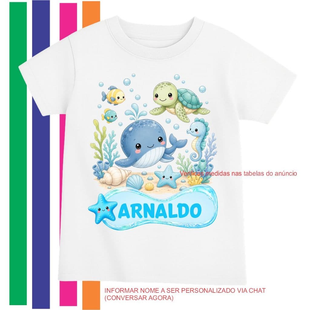 Camiseta personalizada fundo do mar para menino - informar nome