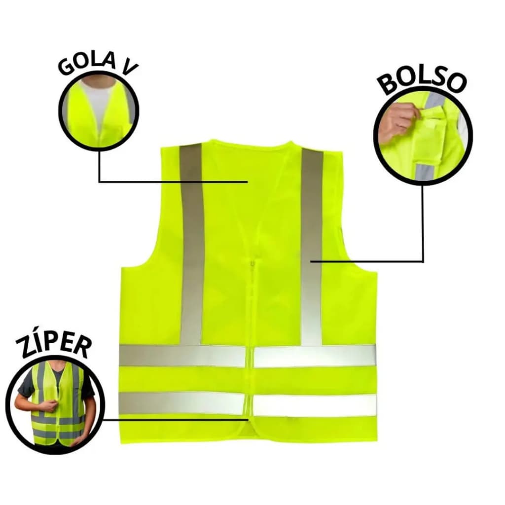 Colete Refletivo Verde com Bolso - Segurança Sinalização Trânsito Motoboy Ciclista Construção
