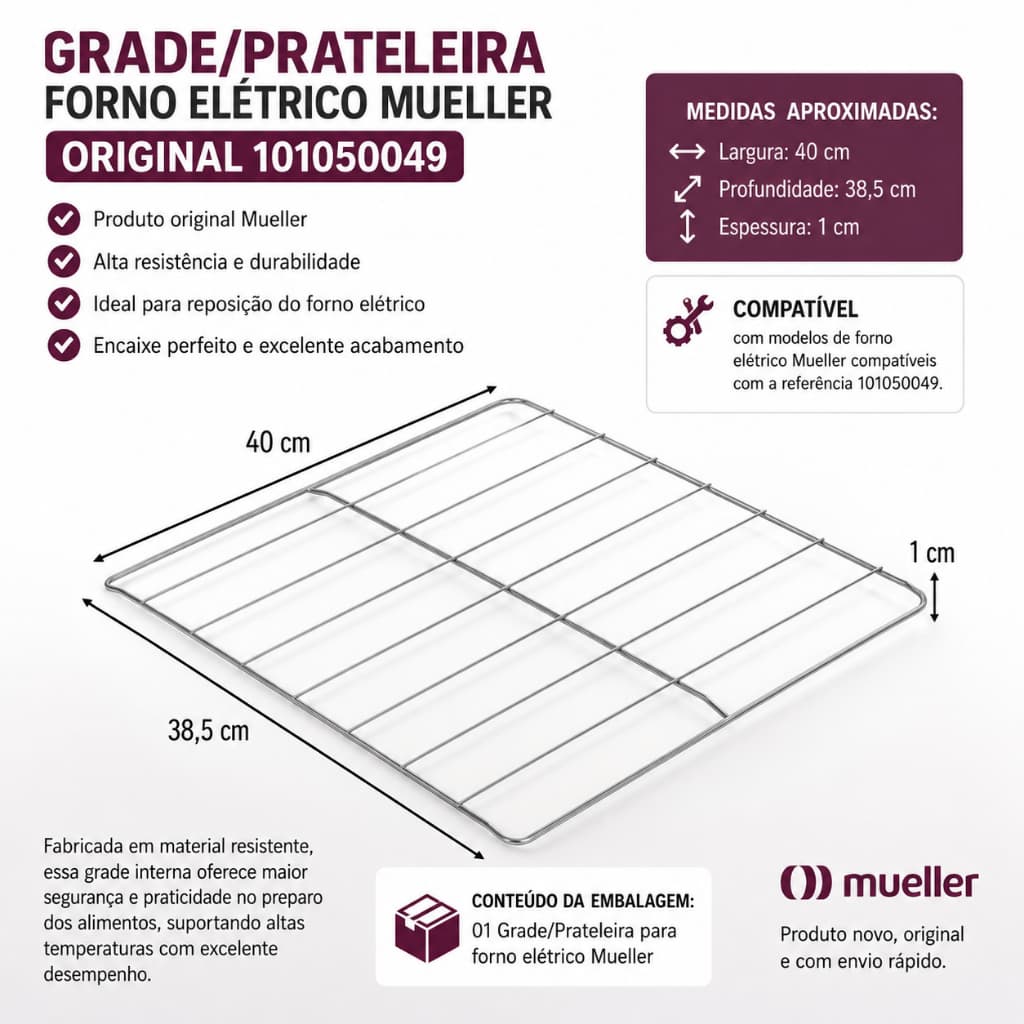Grade/Prateleira Forno Elétrico Mueller Original 101050049 – Grelha Interna Resistente
