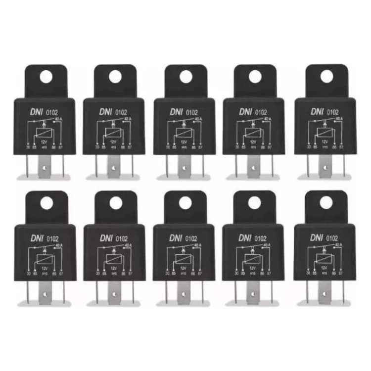 RELE AUXILIAR 12V 40A 4 TERMINAIS C/ SUPORTE - USO AUTOMOTIVO UNIVERSAL - KIT C/ 10 PECAS
