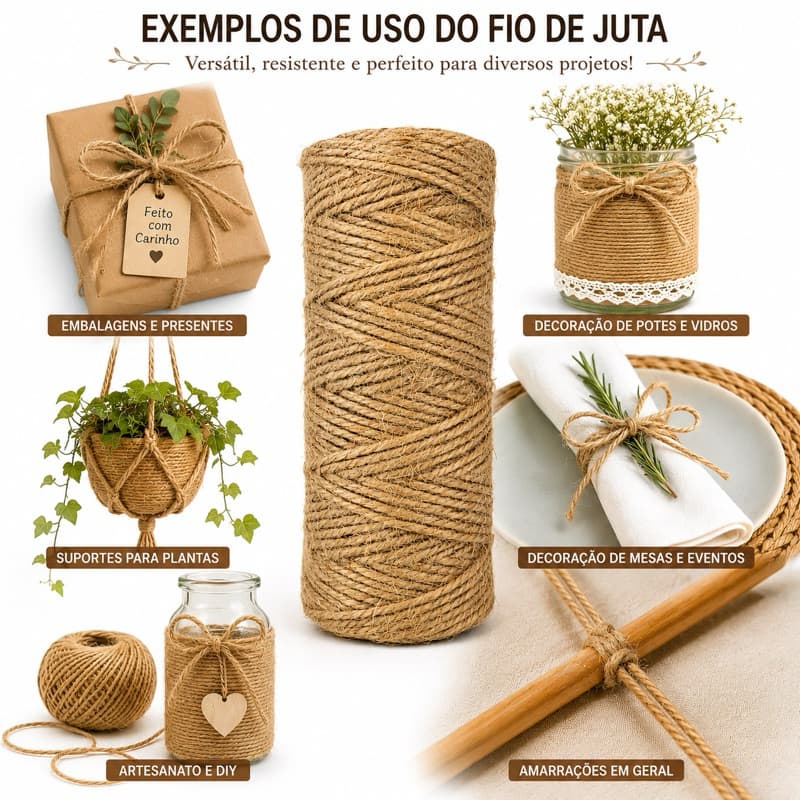 KIT 100 Metros Fio de Juta Natural para Artesanato, Decoração e Embalagens – Resistente e Versátil