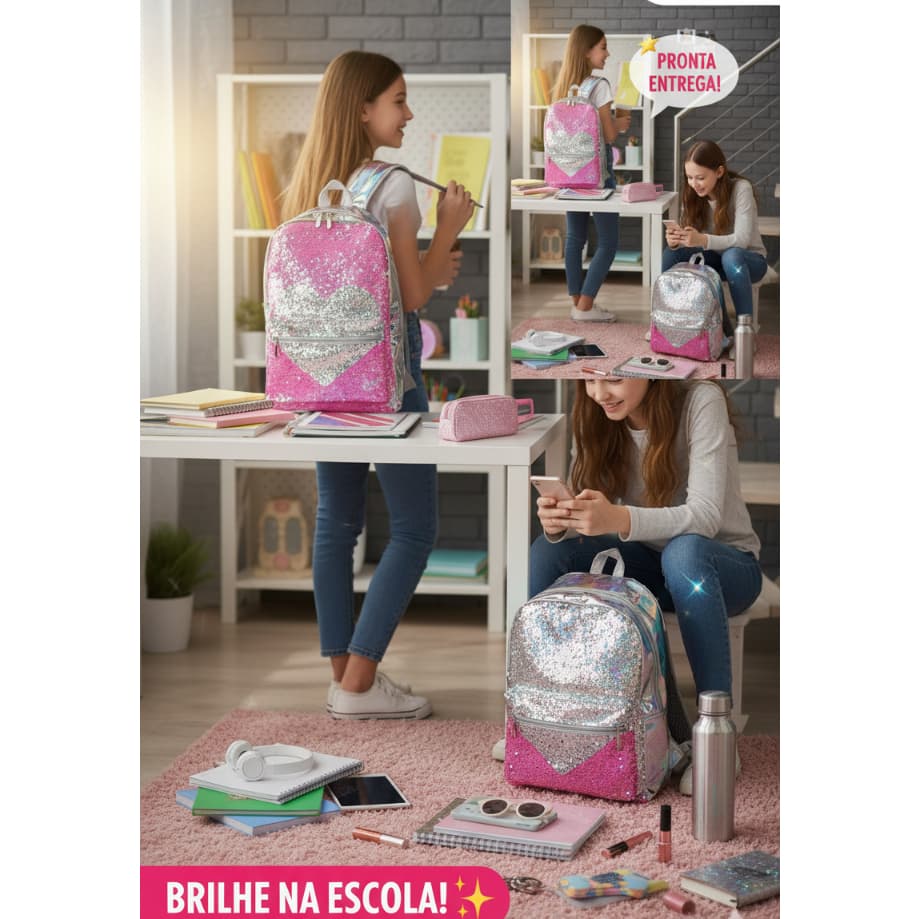 Mochila Infantil Plastico Lantejoulas Holograficas Colorida Resistente Estilosa