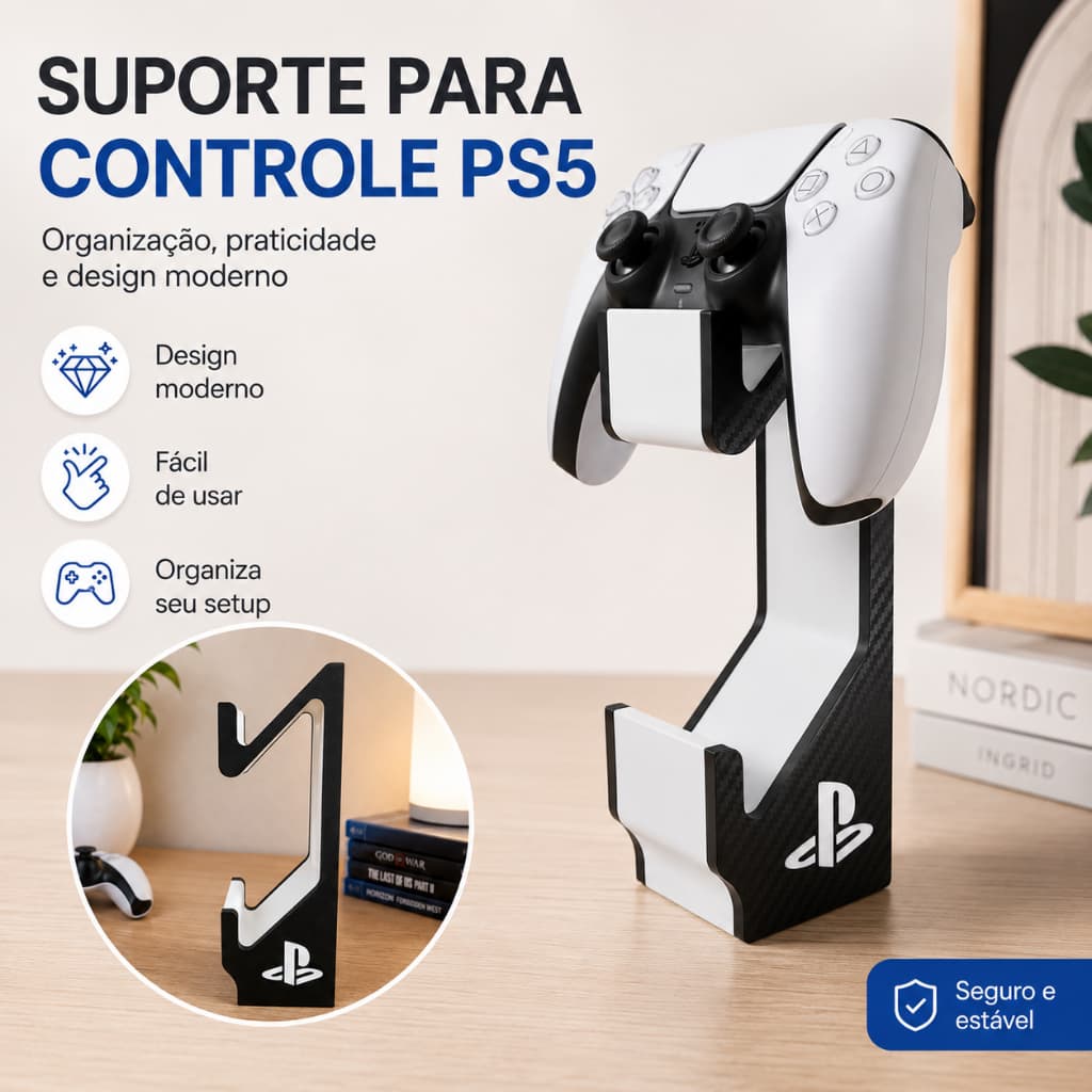 Suporte Vertical para 2 Controles PS5 DualSense – Organizador Gamer de Mesa PlayStation 5