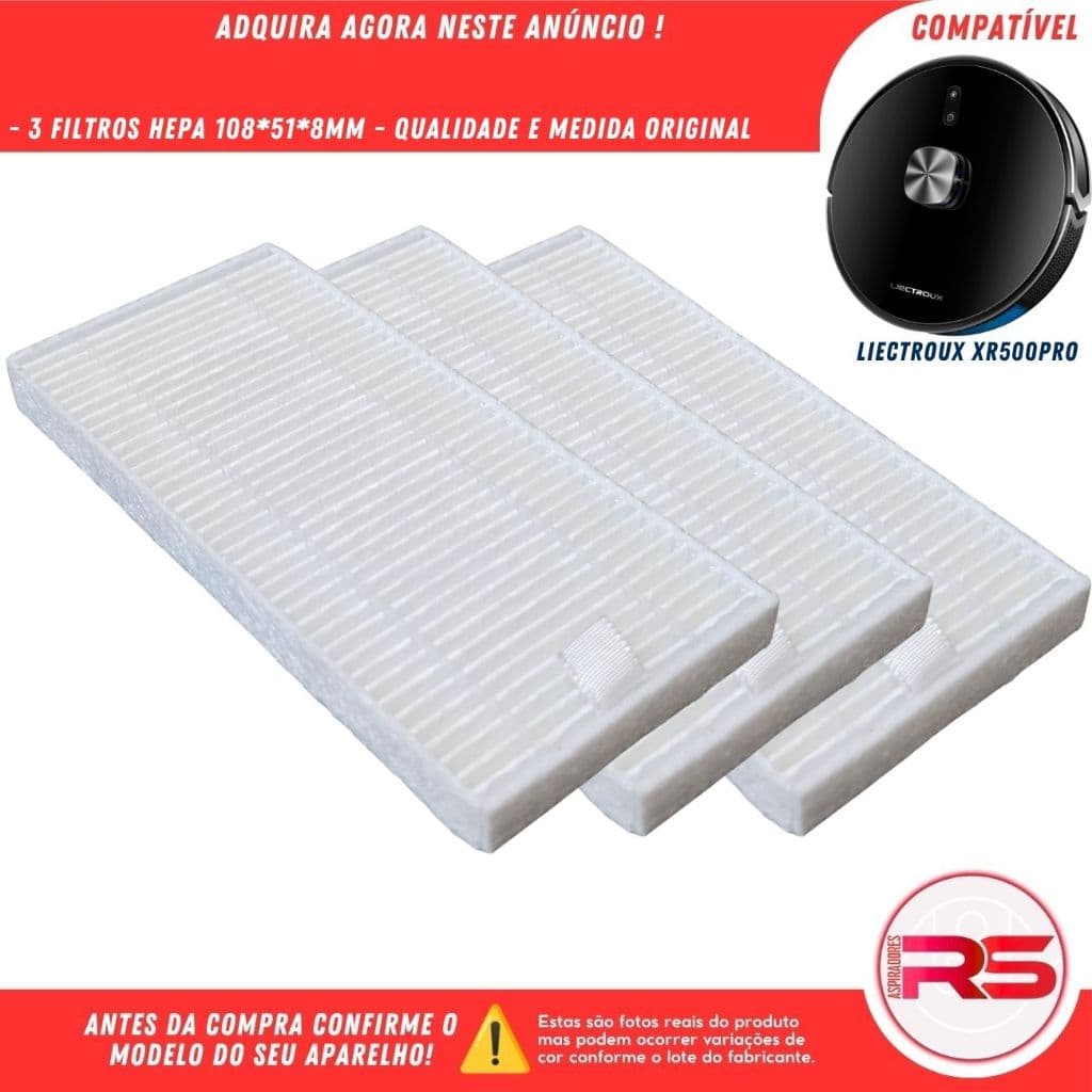KIt 3 Filtros Hepa para Robô Aspirador LIECTROUX XR500 PRO