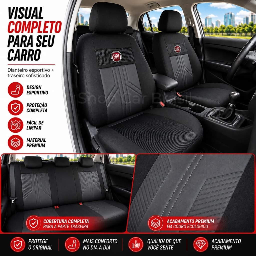 Capa De Banco Automotivo Em Tecido Grosso e Couro Ecologico Carro Completo Fiat Uno Siena Palio Punto Todas as Versões