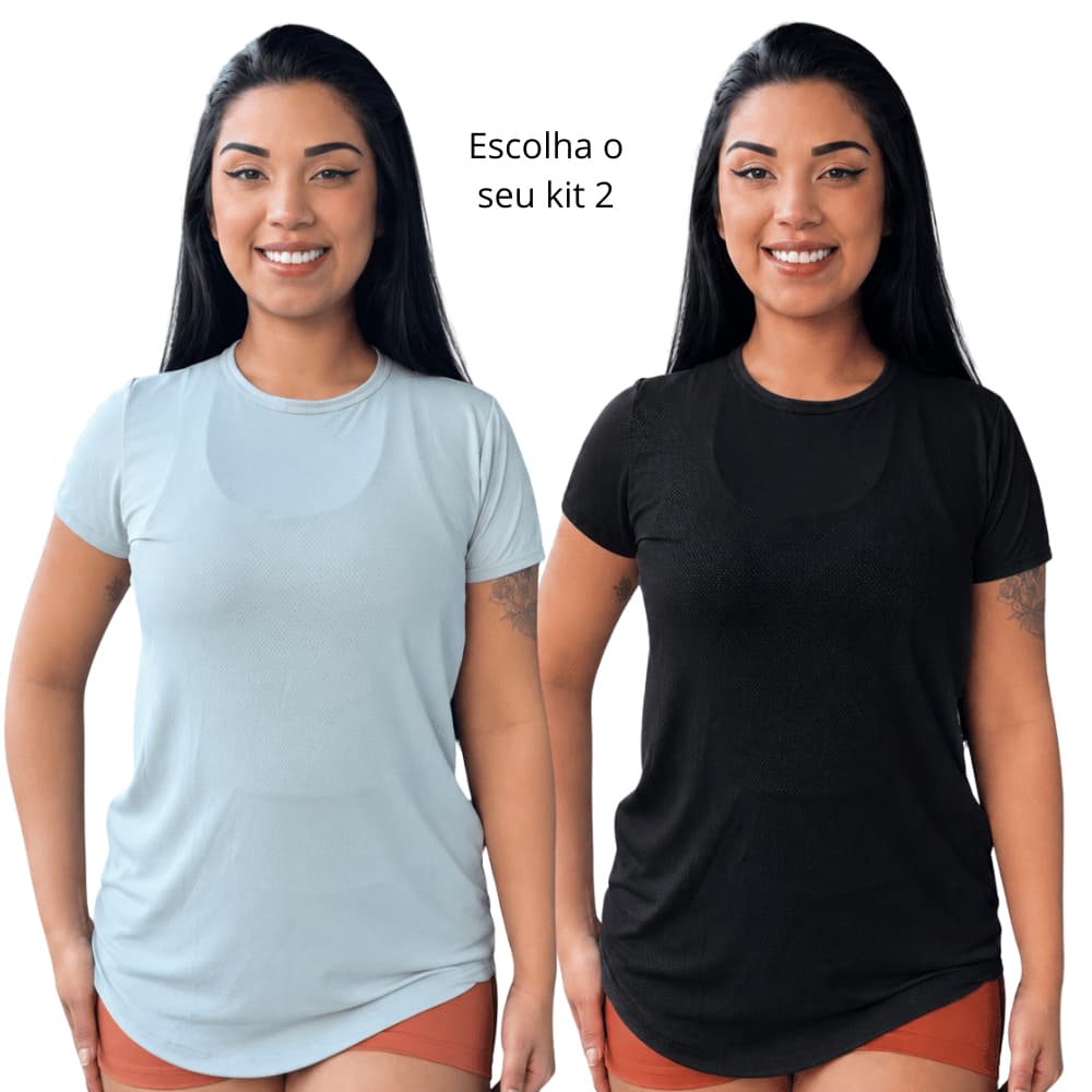 KIT 2 BLUSA FEMININA ALONGADA DRY ROUPA ACADEMIA PROMOÇÃO CAMISETAS FITNESS COBRE BUMBUM