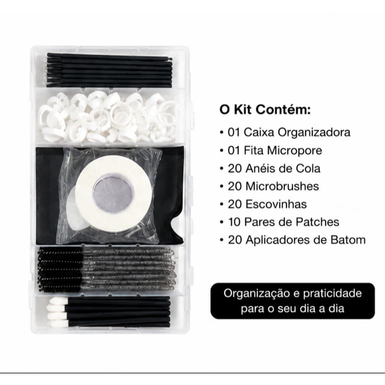 Kit para Extensão de Cílios | Com Patches, Anéis de Cola e Escovinhas para Cílios
