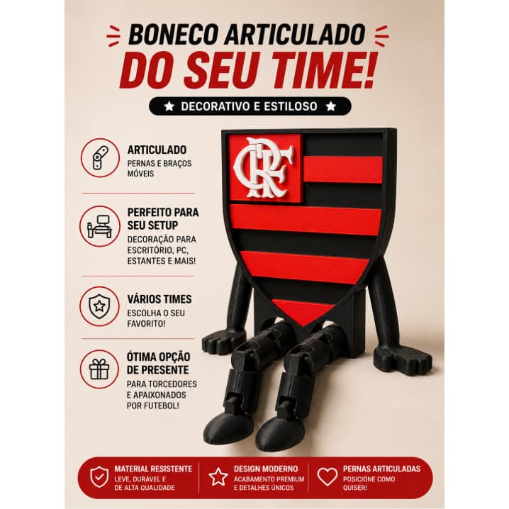 Boneco Articulado Times de Futebol Decorativo | Presente Personalizado