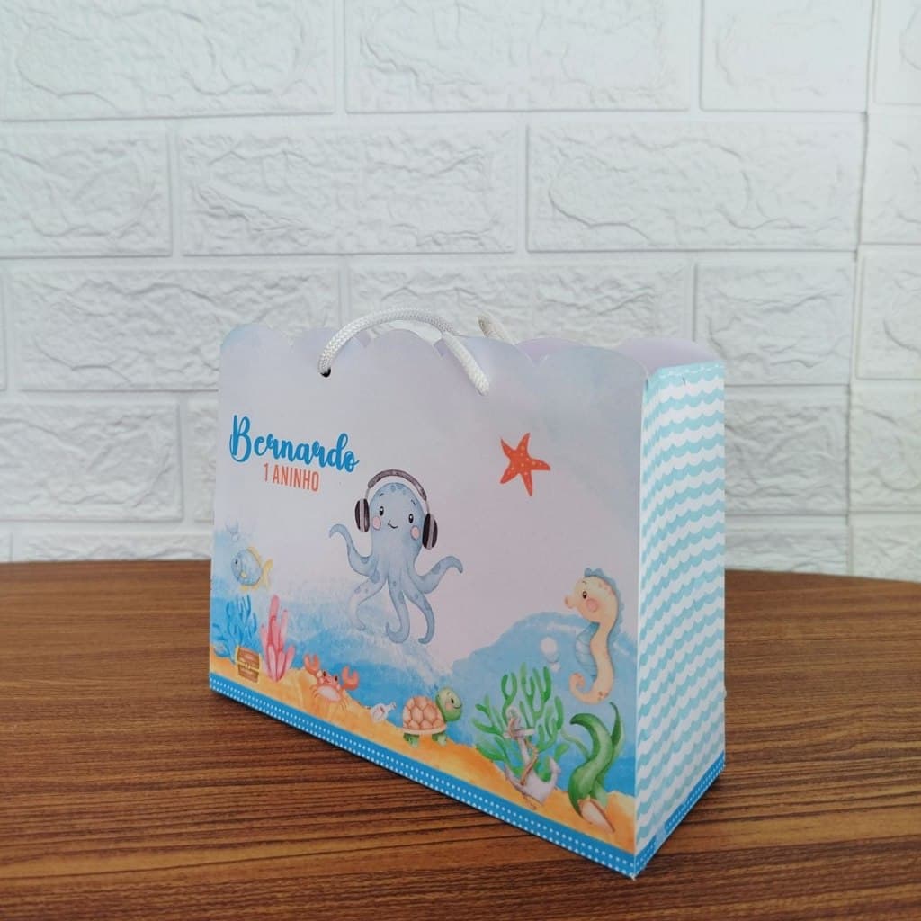 Sacolinha Surpresa Lembracinha Personalizada Fundo Do Mar Menino-Pegue e Monte