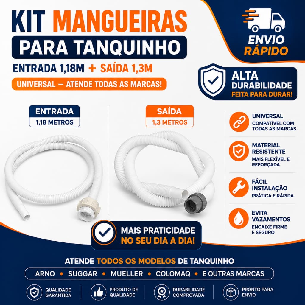 Kit Mangueira de Entrada + Saída de Água para Tanquinho - Universal