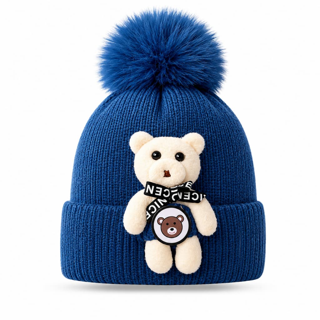 Touca Infantil Bebê Menino Com Pompom E Forro Peluciado