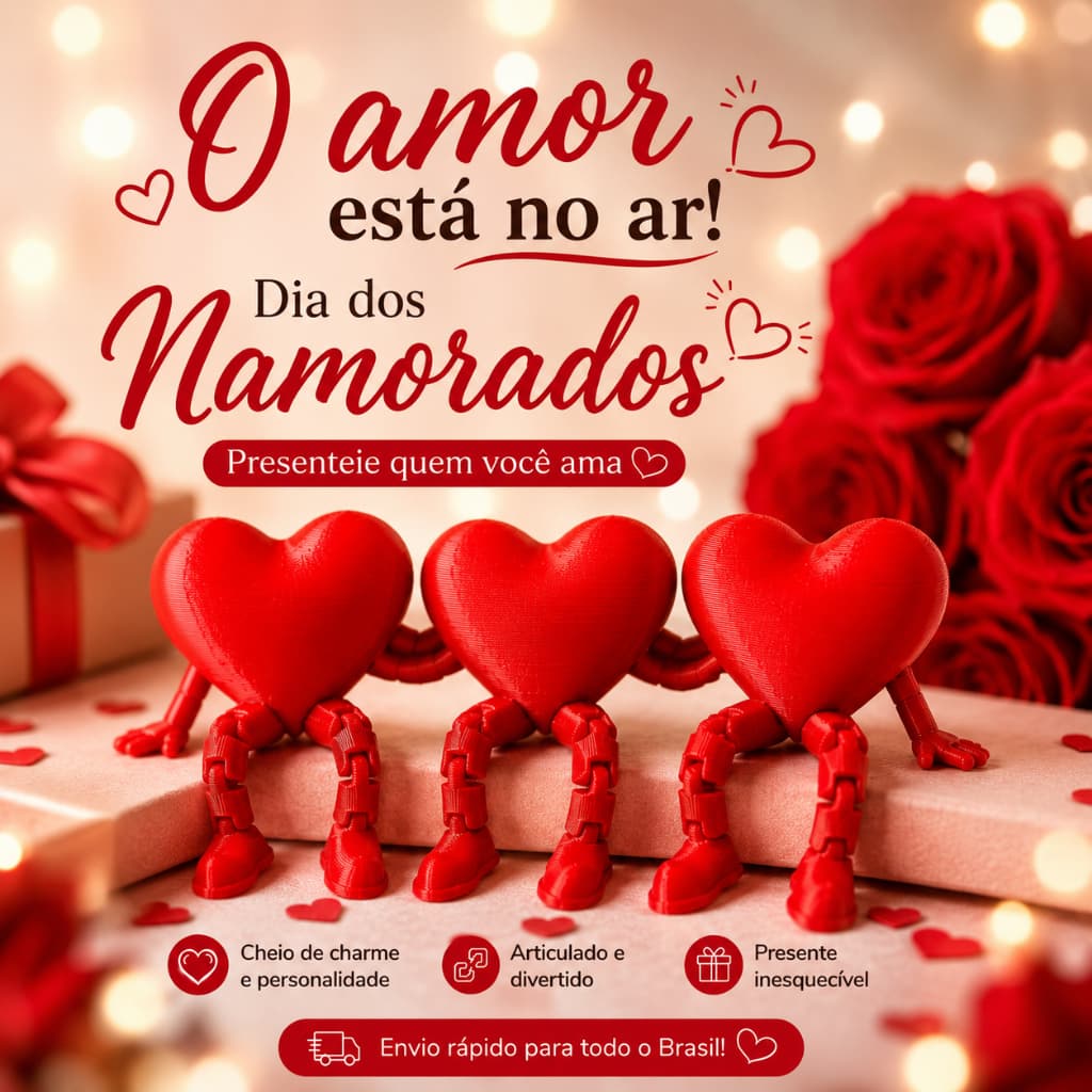 kit  3x Coração Pernas Articuladas Decoração Presente Casamento Dia Dos Namorados  Amor  Está  No Ar