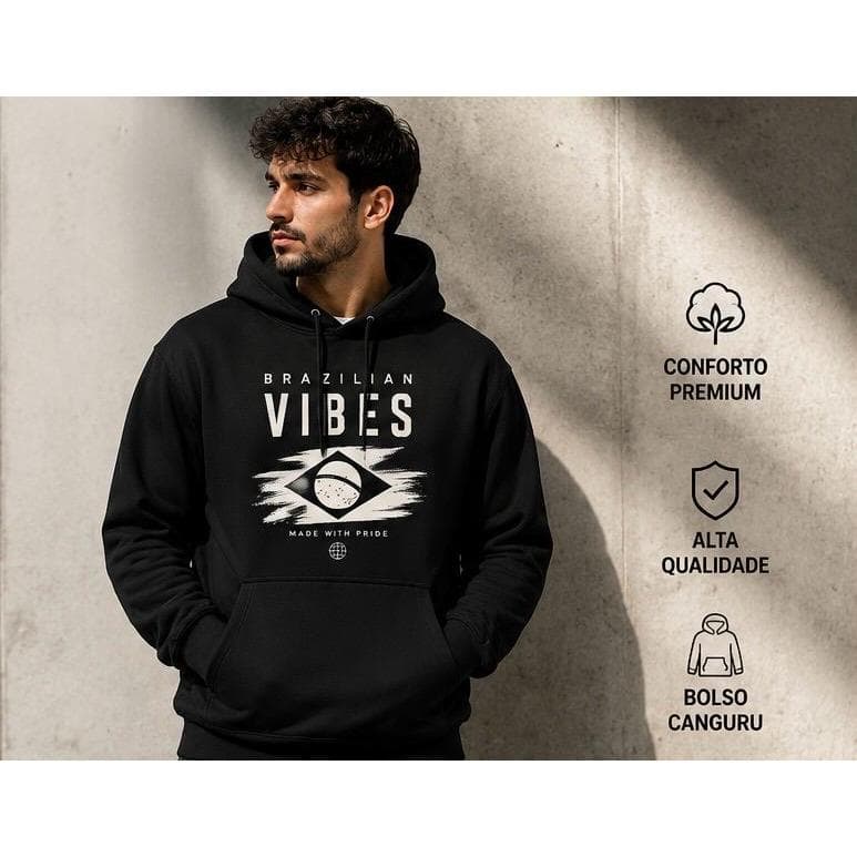 Moletom Canguru BRASIL VIBES Frio Copa STREETWEAR Futebol