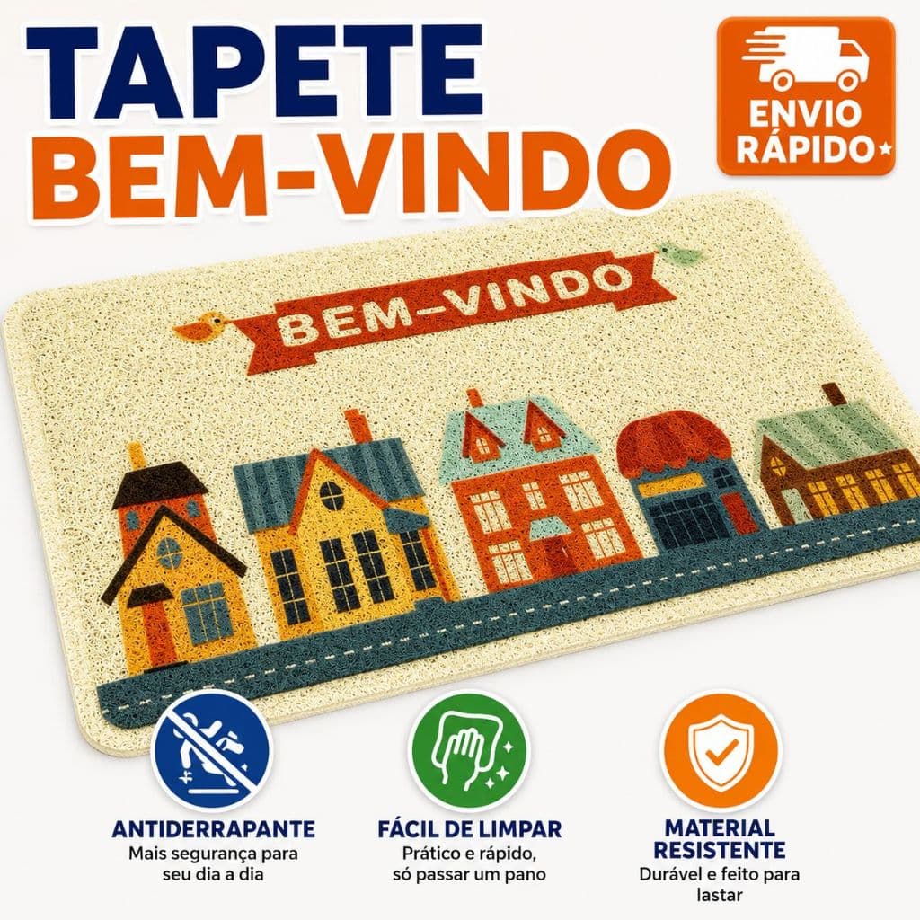 Tapete Capacho Bem Vindo Antiderrapante para Porta Entrada 38x58cm Decorativo