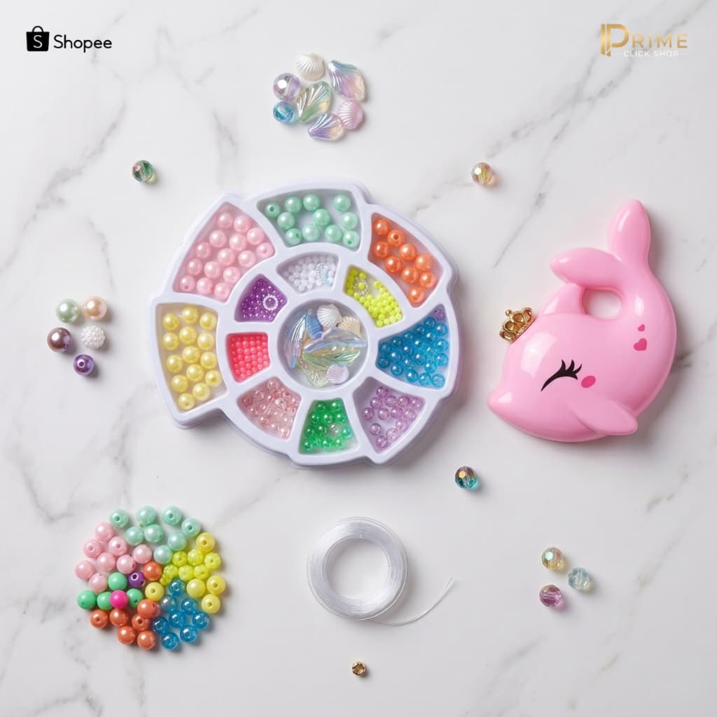 Kit Miçangas Infantil Pingente Golfinho Criatividade Diversão Colorido