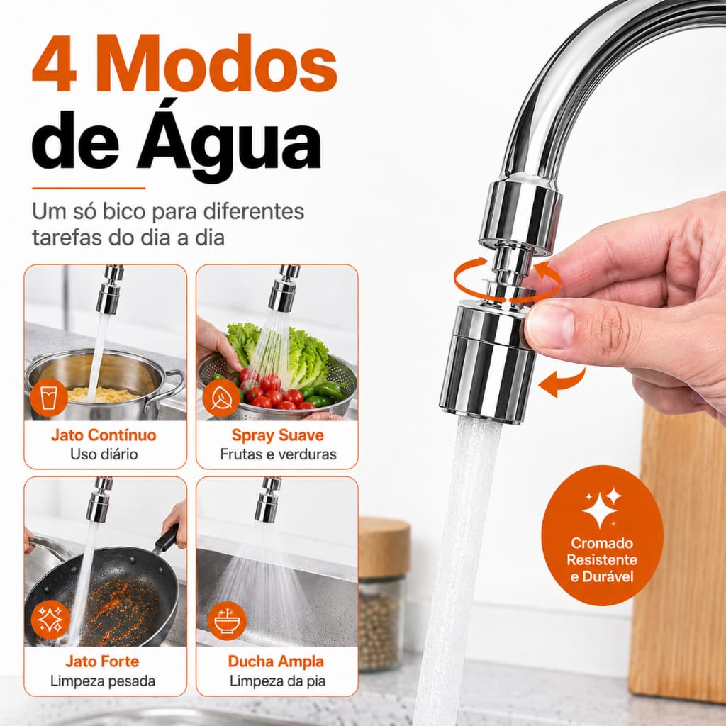 Arejador de Torneira Heemli 4 Modos 360° Giratório Universal Anti-Respingos