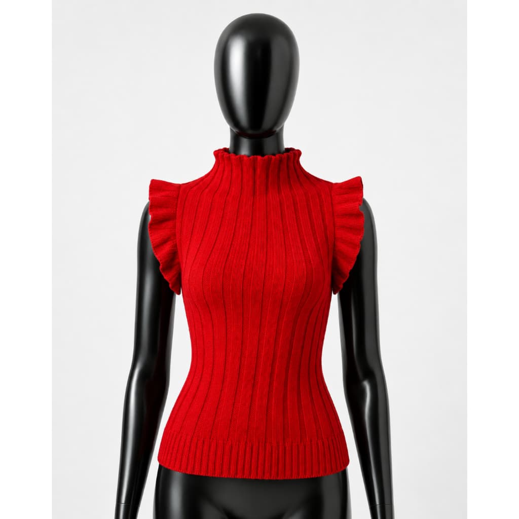 Colete Tricô Frufru Vermelho | Cinza | Azul Inverno Feminino