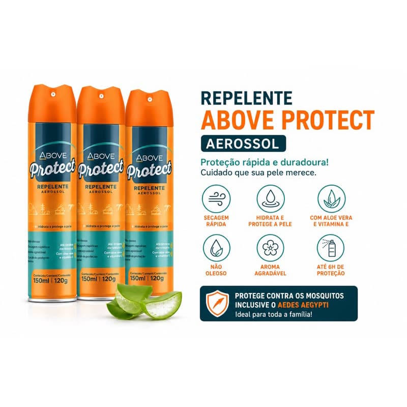 Repelente Above Protect Aerossol 150ml | Kit com 3 Unidades  – Proteção Rápida e Duradoura!