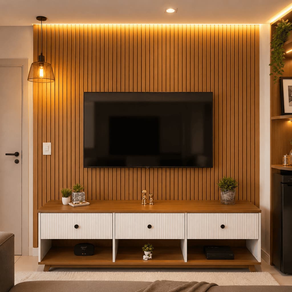 Painel Ripado Autocolante EVA/PVC 10cm Freijó Revestimento Decorativo