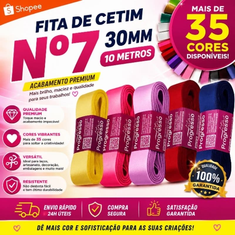 Fita de Cetim Progresso Nº7 30mm 10-metros