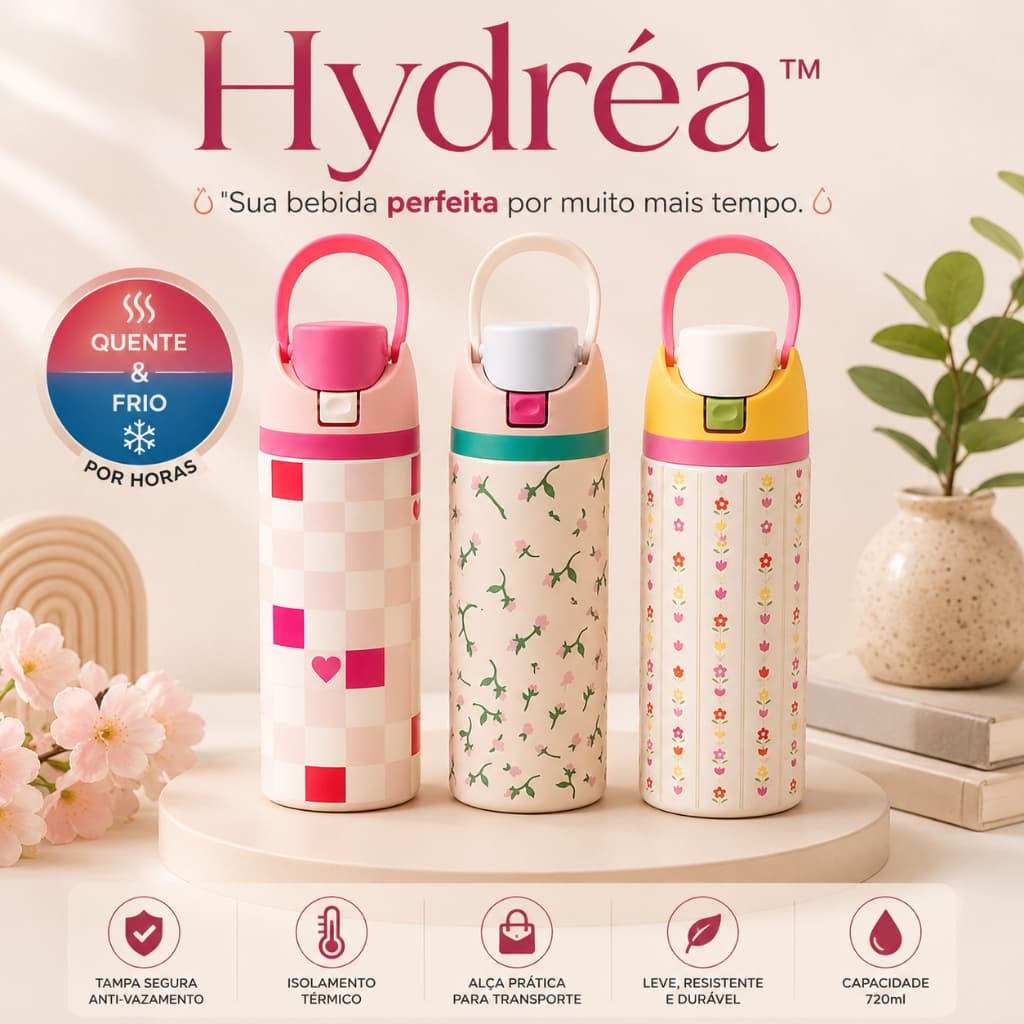 Garrafa Térmica Hydréa™ 720ml Portátil Anti Vazamento Bebida Quente e Fria com Alça