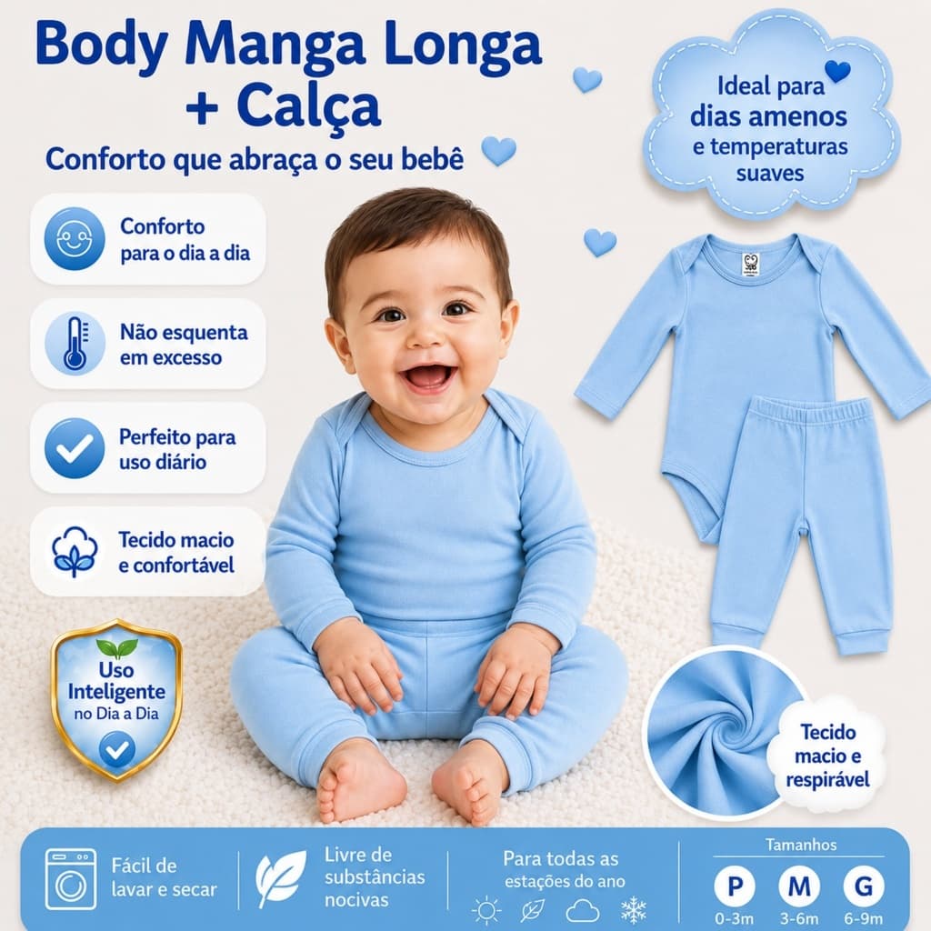 Kit 8 Peças Conjunto Body e Mijão Bebe  Manga Longa Menina Menino Infantil Enxoval Bori P ao G