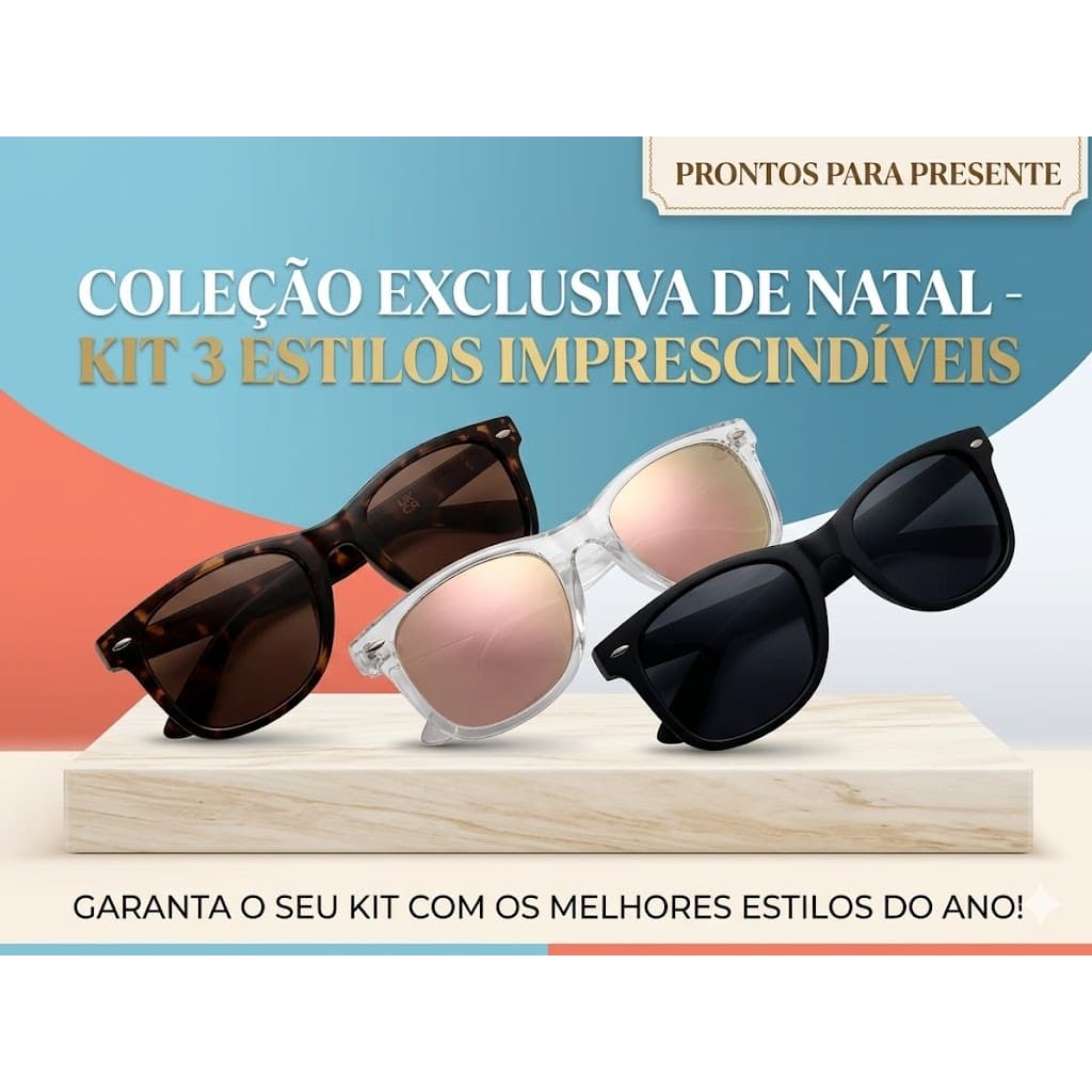 Kit 3 Óculos de Sol Premium - Modelos Clássicos Unissex (Coleção Exclusiva)