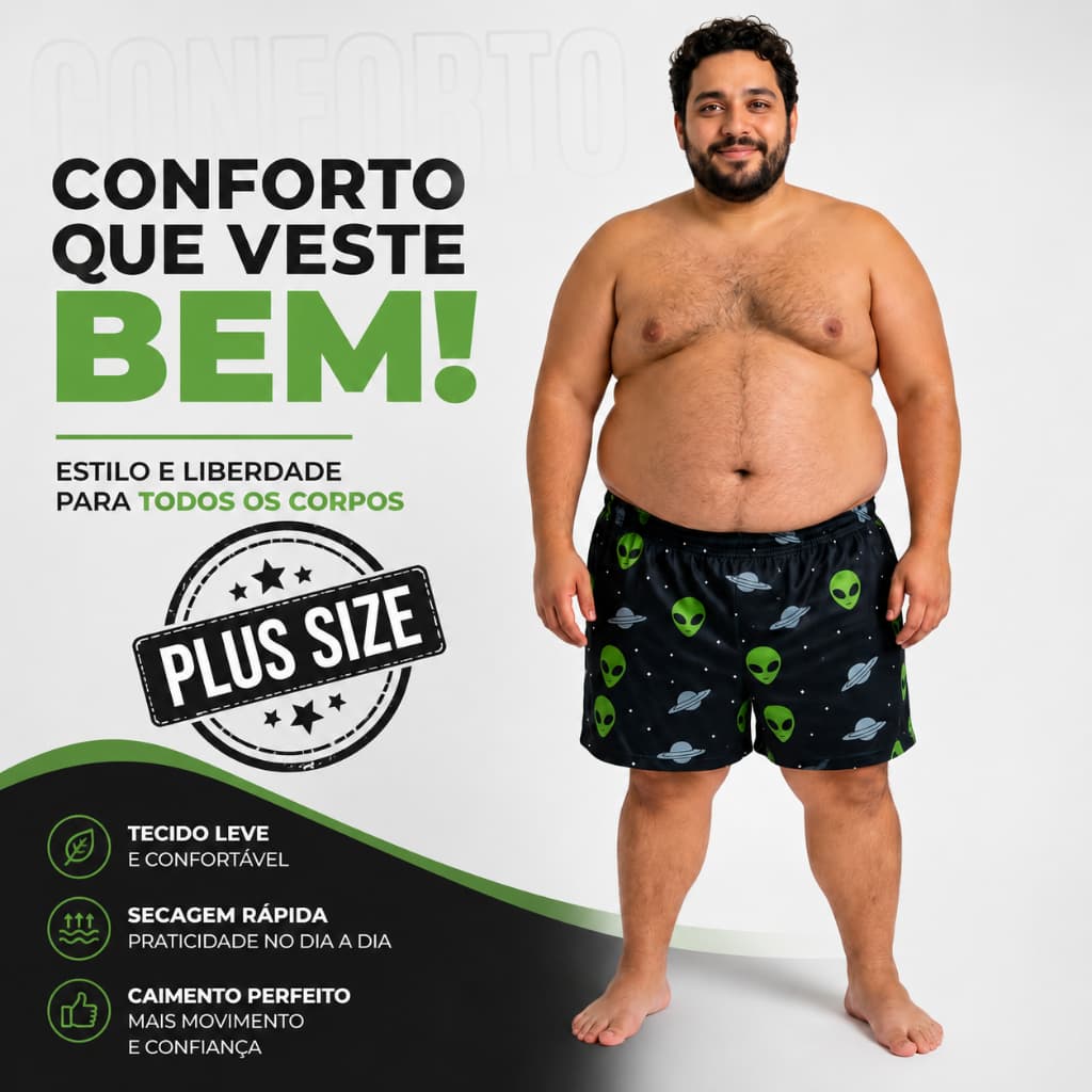 SAMBA CANÇÃO PLUS SIZE  MASCULINO MICROFIBRA SHORT DE DORMIR