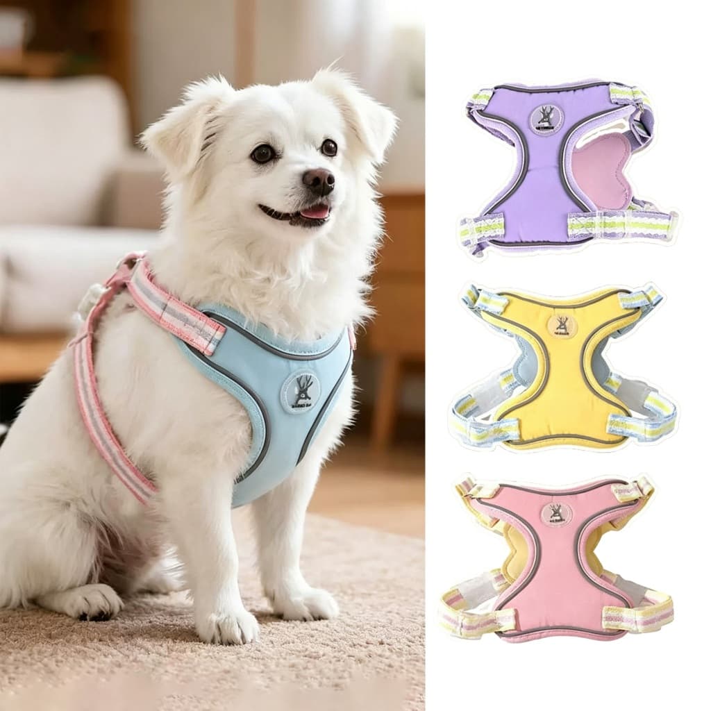 Coleira Peitoral com Guia Cachorro Gato Cães Pets Pequeno Médio Ajustável Refletivo Cores de Macaron