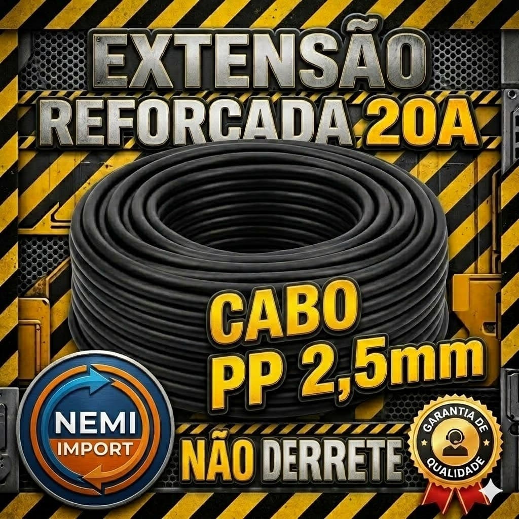 Extensão Elétrica Reforçada Cabo PP 2,5mm Tomada 20A