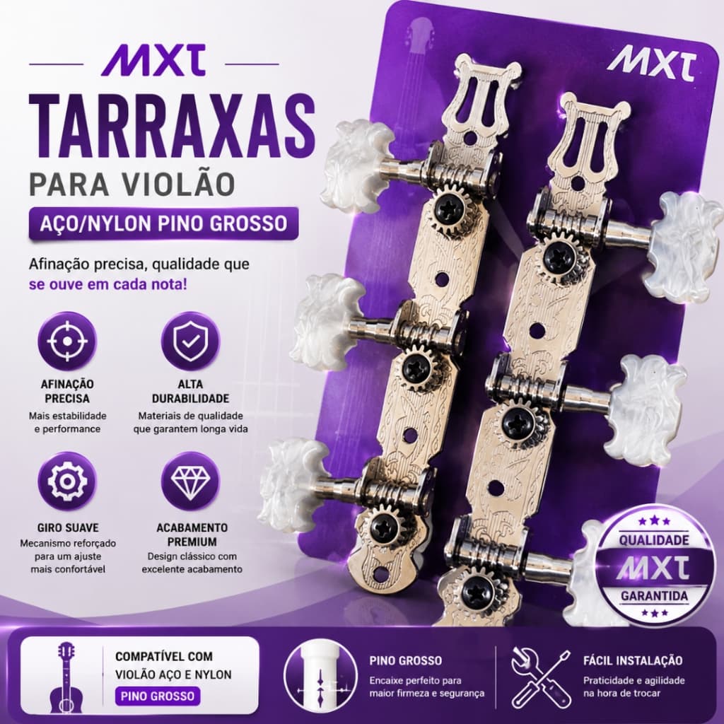 Tarraxas Para Violao Aço/Nylon Pino Grosso Mxt