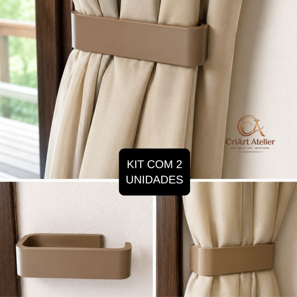KIT 2 Suportes Organizador De Cortina Blecaute Decorativo Design Moderno Sem Furo