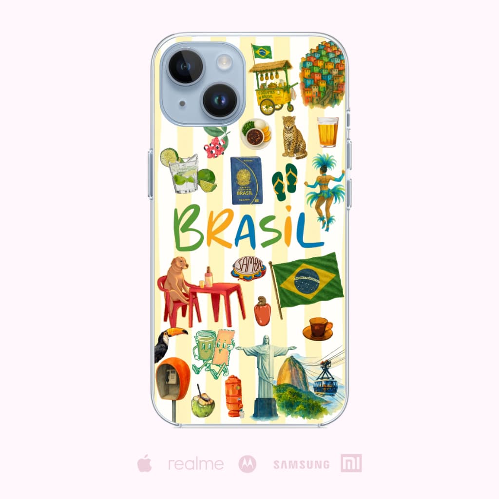 Capinha Celular Personalizada Brasil Colagem Brasilidades Símbolos Divertidos Futebol Seleção 2026