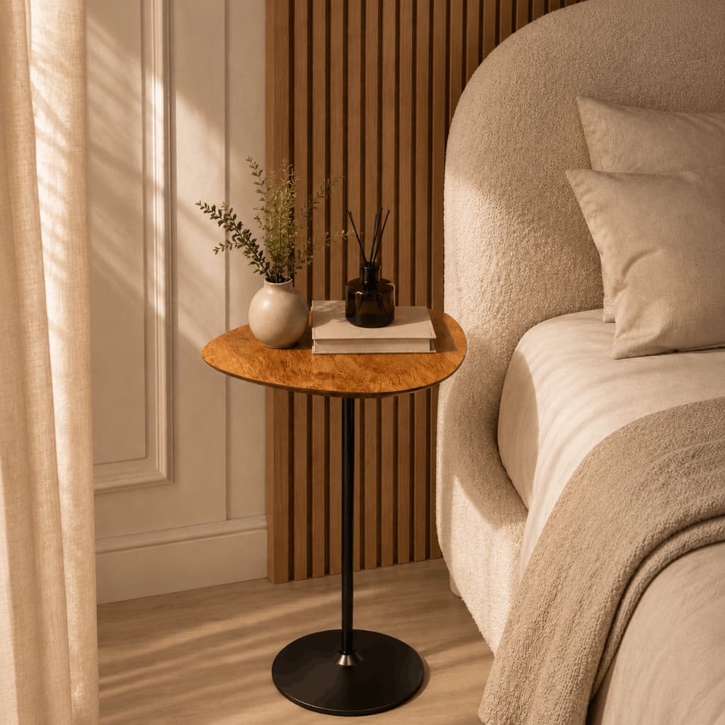 Mesa de Cabeceira Design Orgânico Estilo Industrial Apoio Lateral Cama Decoração Quarto Moderno Minimalista Luxo