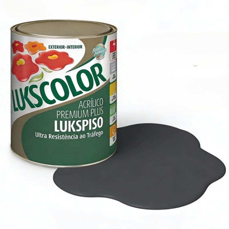 Tinta Cinza Chumbo Lukscolor 900ml p/ Piso e Parede Alto Rendimento e Cobertura