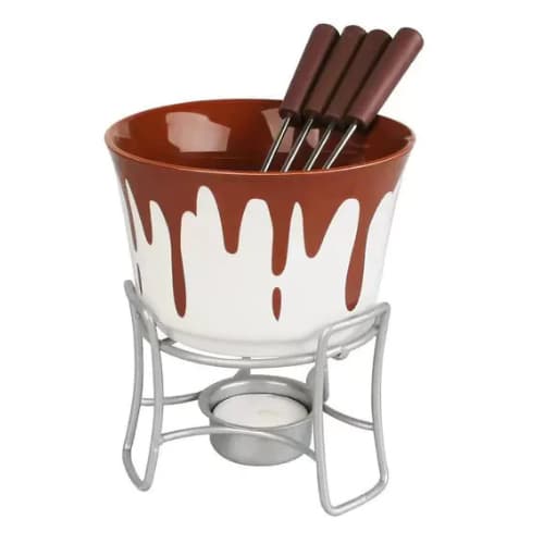 Conjunto Fondue 6 Peças em Cerâmica Bruxelas Chocolate