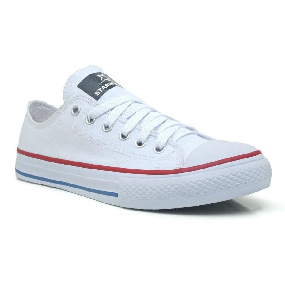 Tênis Lona Skate Unissex Casual Starworld Estilo All White Confortável Preto Branco
