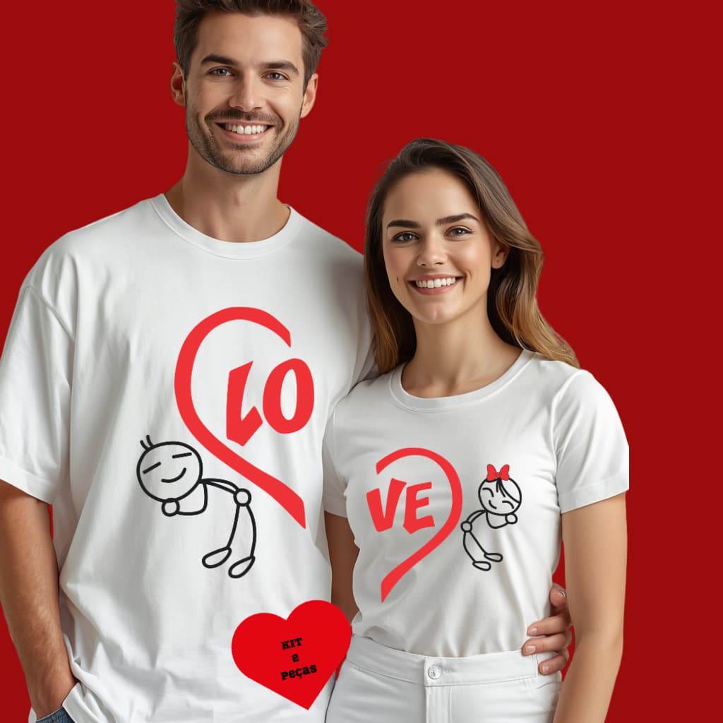 Kit Camiseta Casal Dia Dos Namorados Love Estampa Complementar Branca