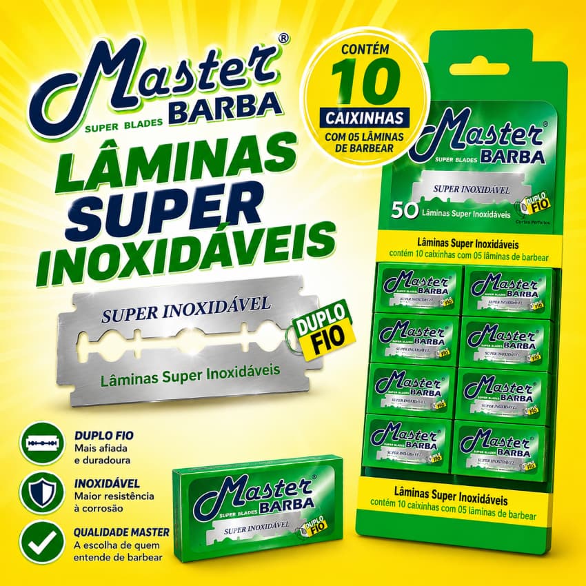 50 Unidades Lâmina Master Barba Para Barbear Navalha Profissional Alta Durabilidade Original