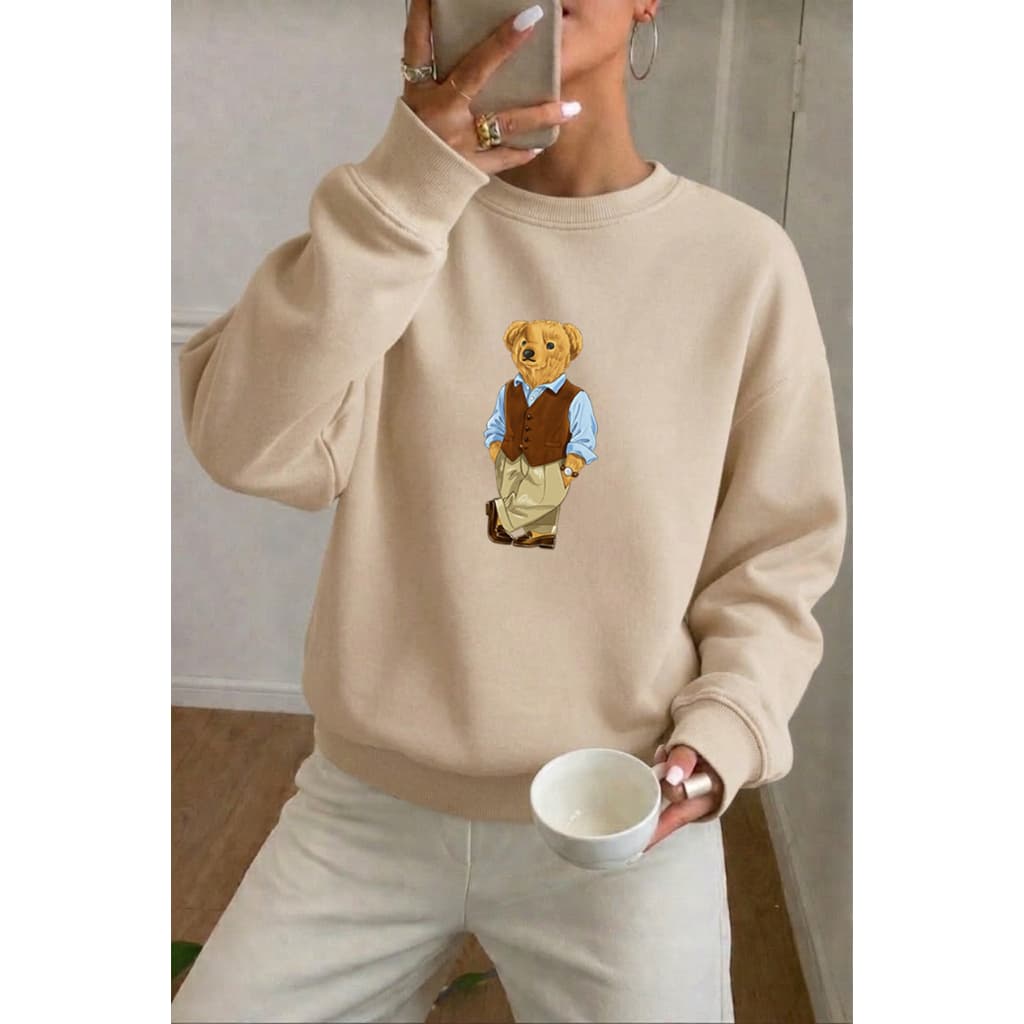 Moletom Urso Polo Feminino Gola Redonda Moda Inverno Casual