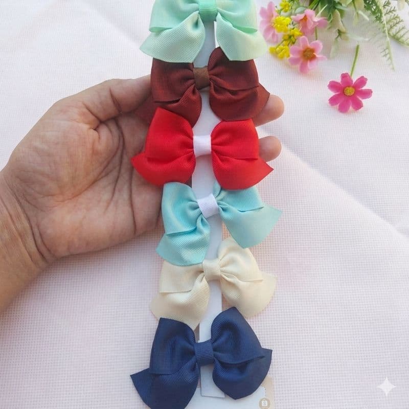 kits de 6 Laços de Cabelo Infantil  para o dia a dia Modelo Gravatinha com Pontas no Bico de Pato