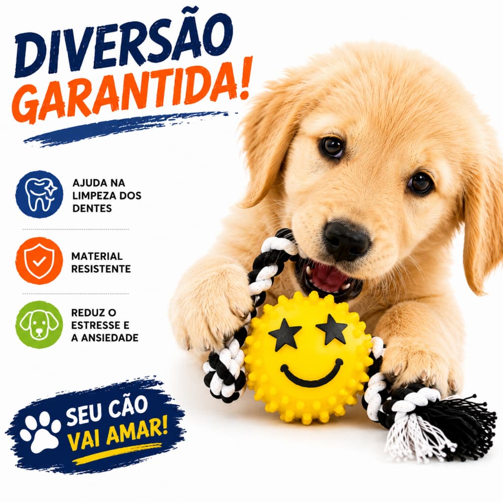 Brinquedo Mordedor Pet Bolinha Cravo com Corda Antiestresse Limpa Dentes Cachorro