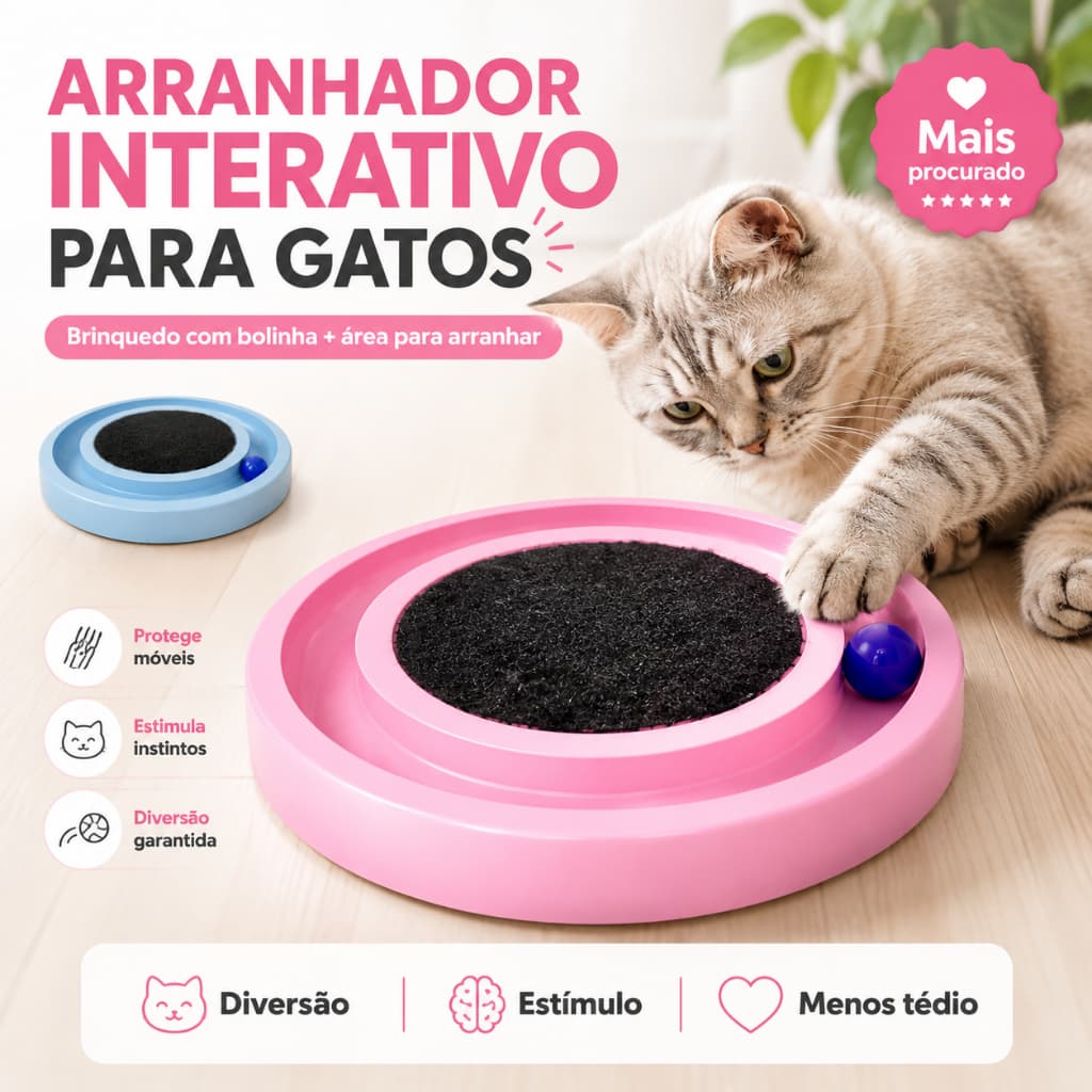 Arranhador de Carpete para Gatos Redondo com Bolinha Brinquedo Protetor de Sofás e Móveis Azul Rosa